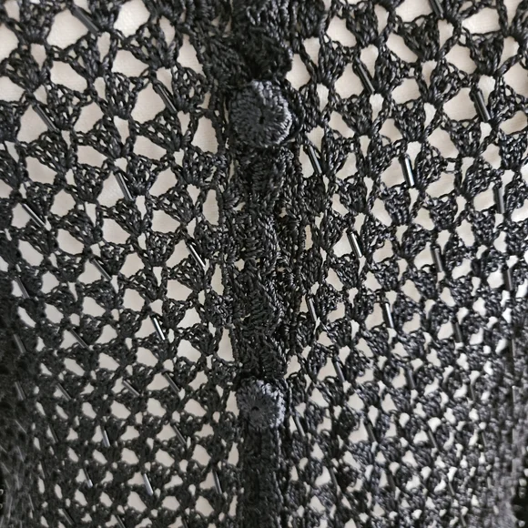 Vintage 90s Y2K Crochet Beaded Cardigan Black Women's M Boho Whimsigoth Festival - Picture 7 of 10